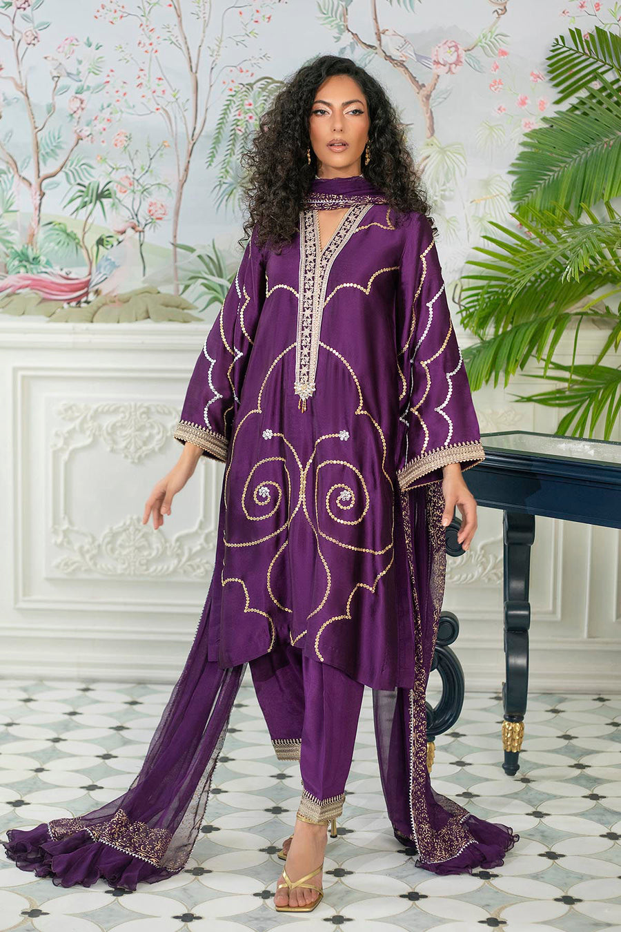 Izali Aubergine - Shirt, Pants And Dupatta