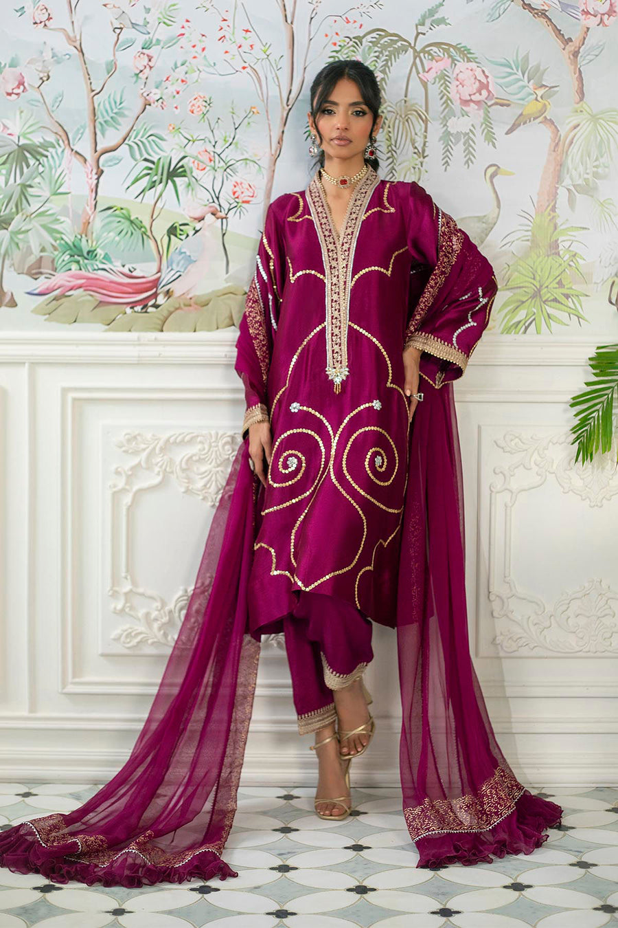 Izali Cranberry- Shirt, Pants And Dupatta