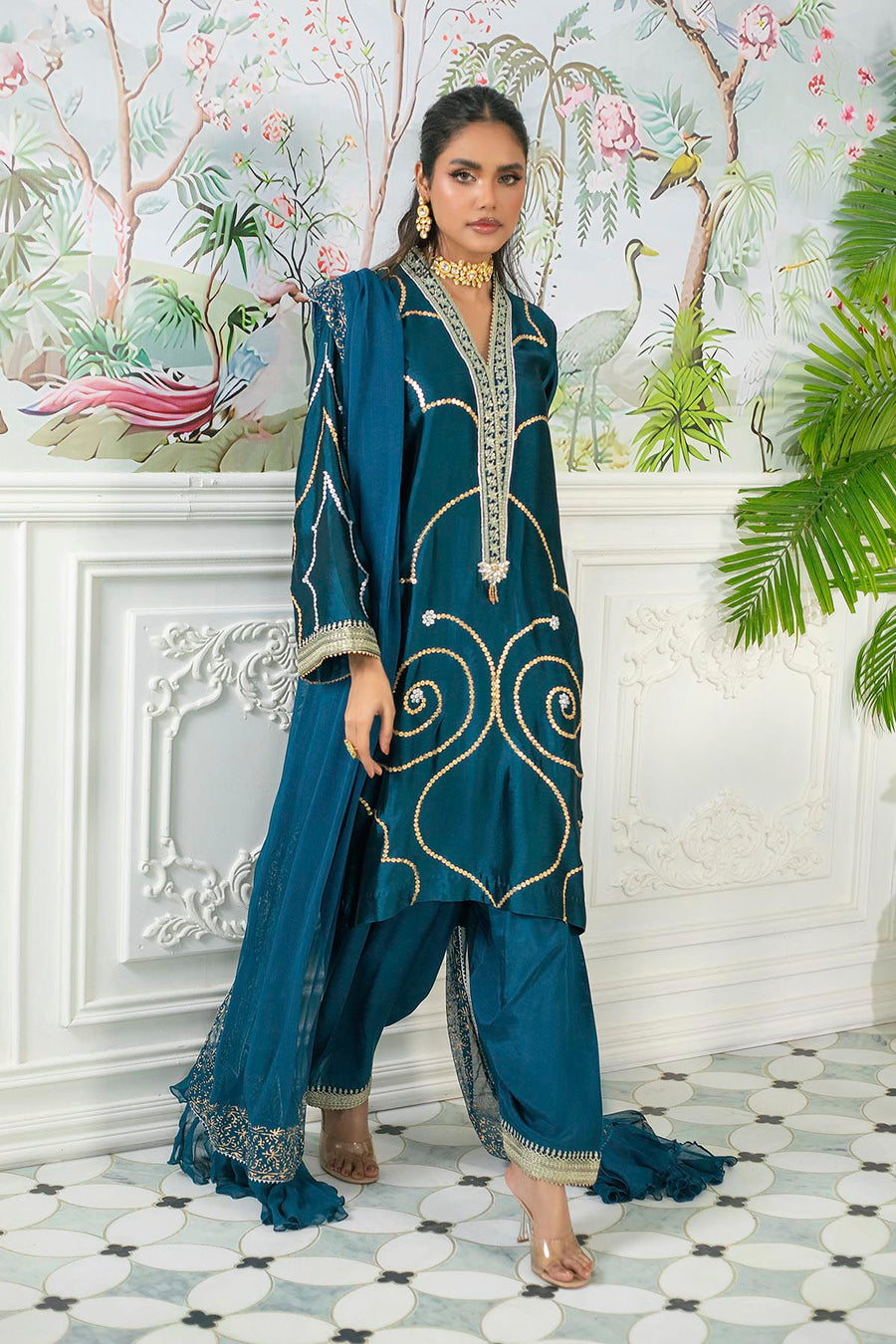 Izali Deep Teal- Shirt, Pants And Dupatta