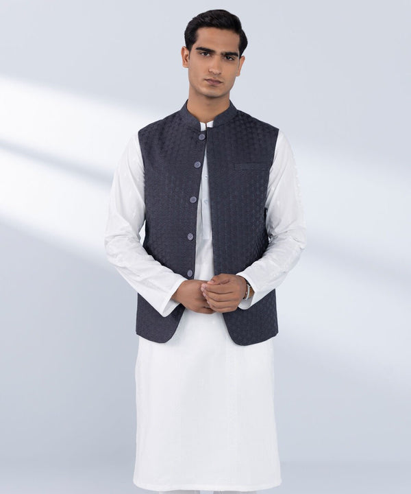 Schiffli Embroidered Cotton Waistcoat - Regular Fit (0MSTEWC25V56_RGL)
