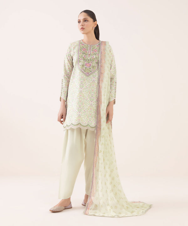 3 Piece - Embroidered Cotton Suit 0PEDY25V621B