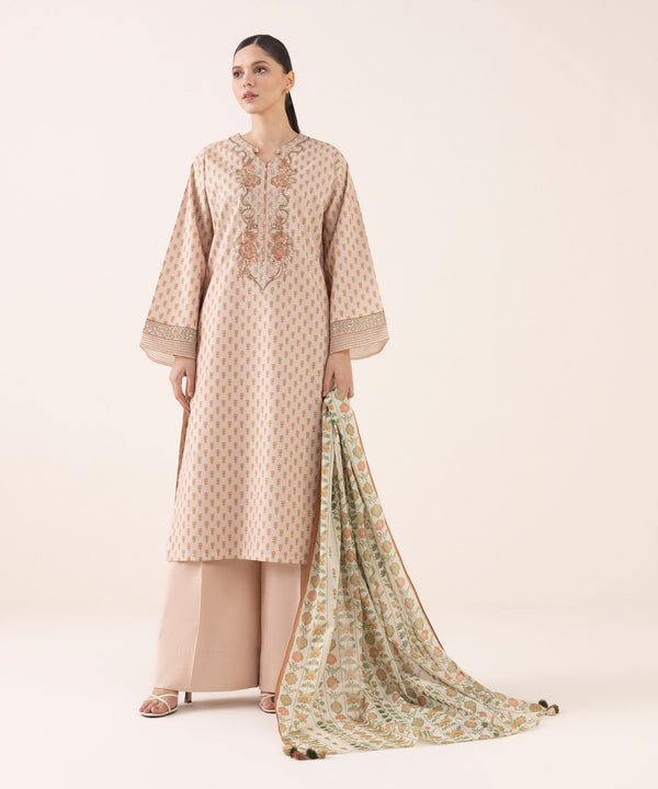 3 Piece - Embroidered Cotton Suit 0PEDY25V631B