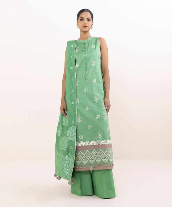 3 Piece - Embroidered Cotton Satin Suit 0PEJQ25V613B