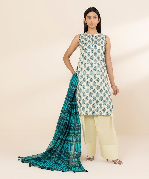 3 Piece - Printed Lawn Suit - 0U3PDD25V511