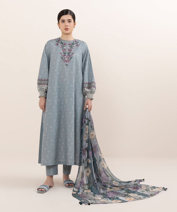 3 Piece - Embroidered Cotton Suit 0U3PEDY25V62