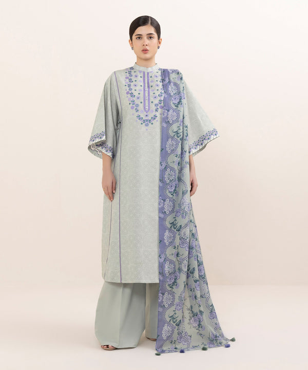 3 Piece - Embroidered Cotton Suit 0U3PEDY25V64