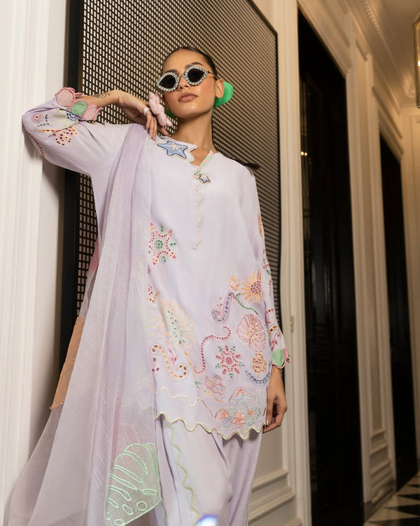 Stitched Embroidered Raw Silk Shirt + Shalwar (FW25SM022P2T)