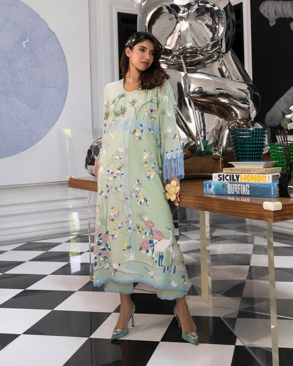 Stitched Embroidered Raw Silk Shirt + Trouser (FW25SM026P2T)