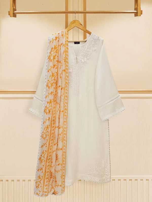 3 Piece - Pure Cotton Net Embroidered Suit