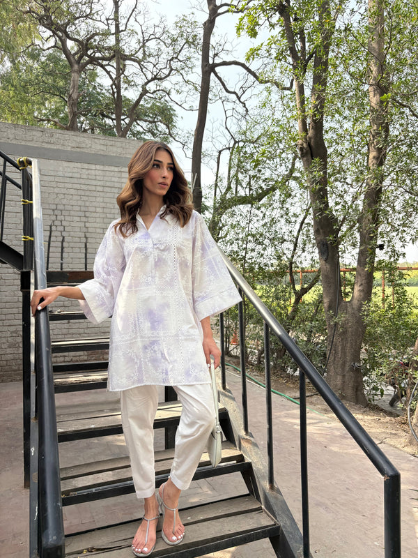 Purple Tie & Dye Chikankari Toby
