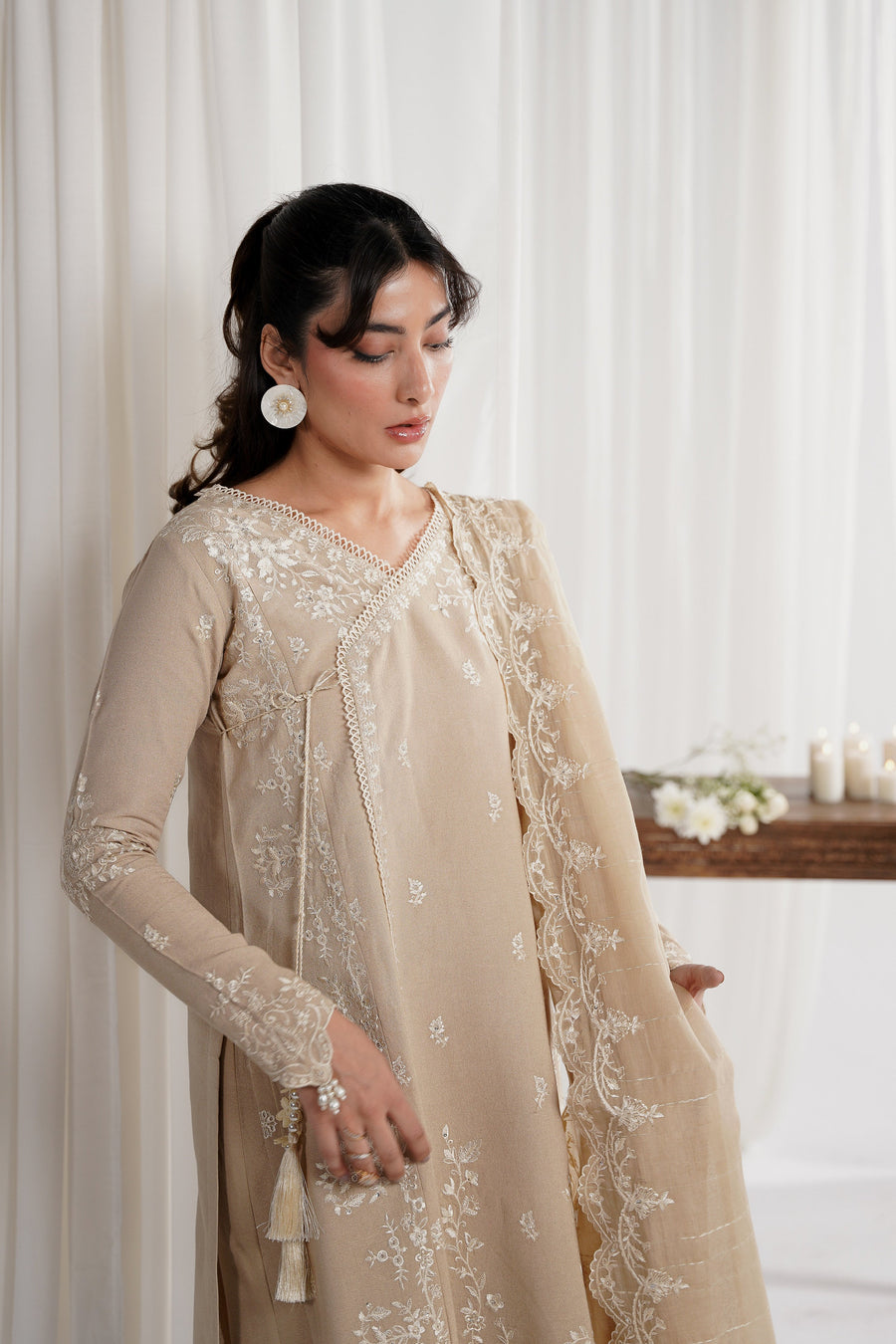 SAND BEIGE LUXURY EMBROIDERED 3PCS SET NPA3-25419