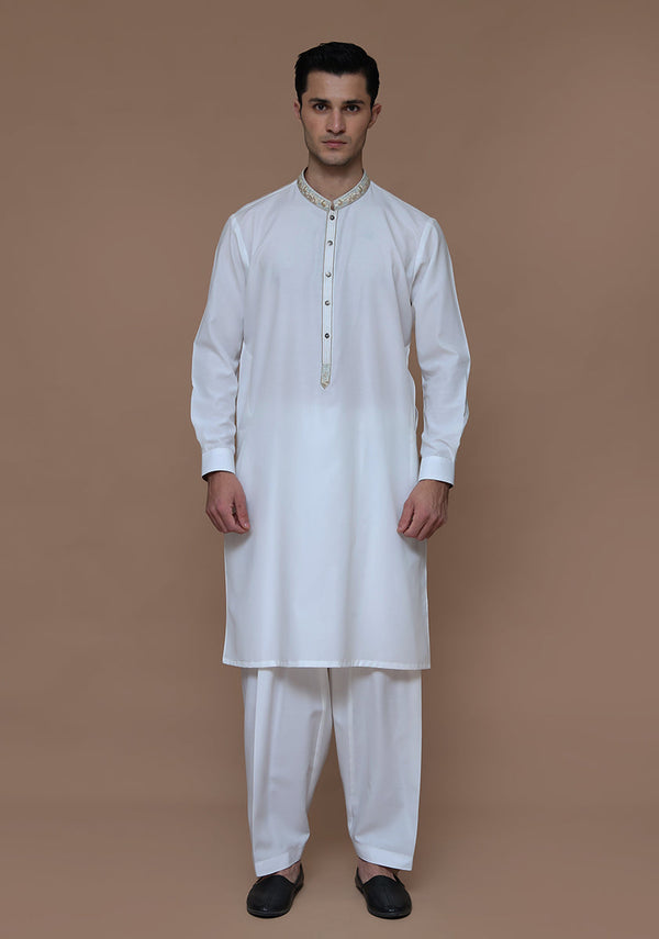 Cotton Silk Cloud Dancer Classic Fit Embroidered Suit (FG-3090)