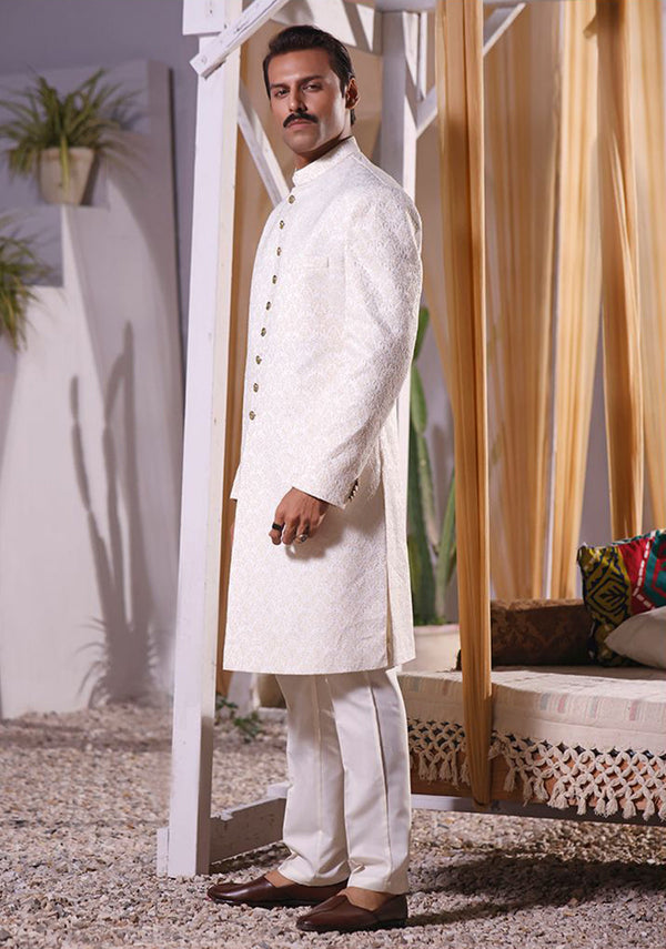 Premium Satin Pristine Classic Fit Embroidered Sherwani (FG-1089)