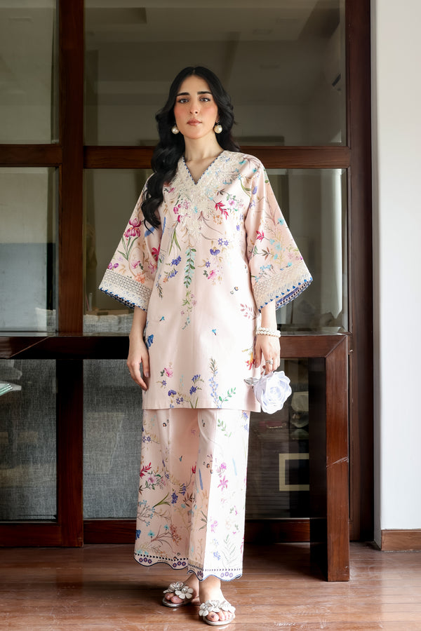 Blush Pink Lily Luxury Printed & Embroidered 2Pcs Set (Npa2-25312)
