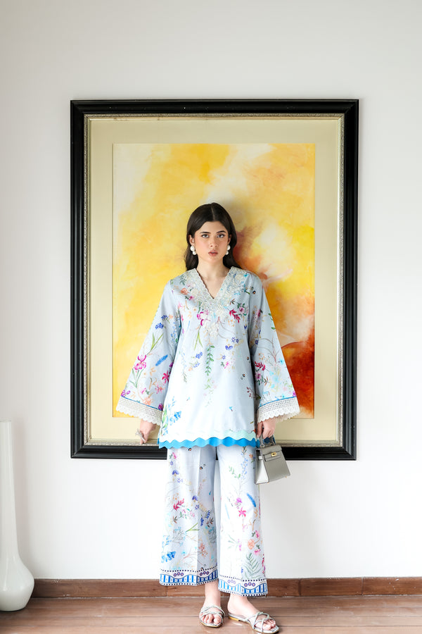 Ice Blue Lily Set Luxury Printed & Embroidered (Npa2-25313)