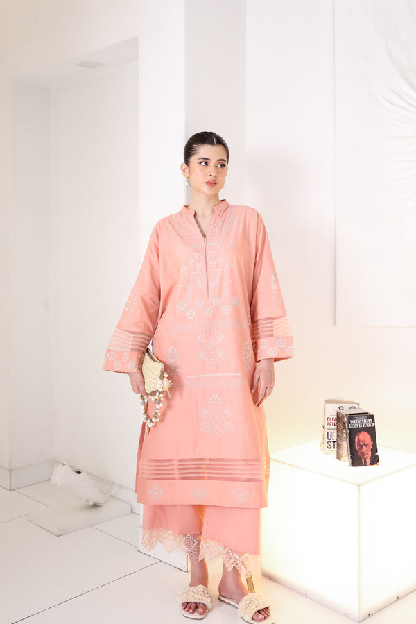 Peachy Pink Luxury Embroidered 2Pcs Set (Npa2-25306)