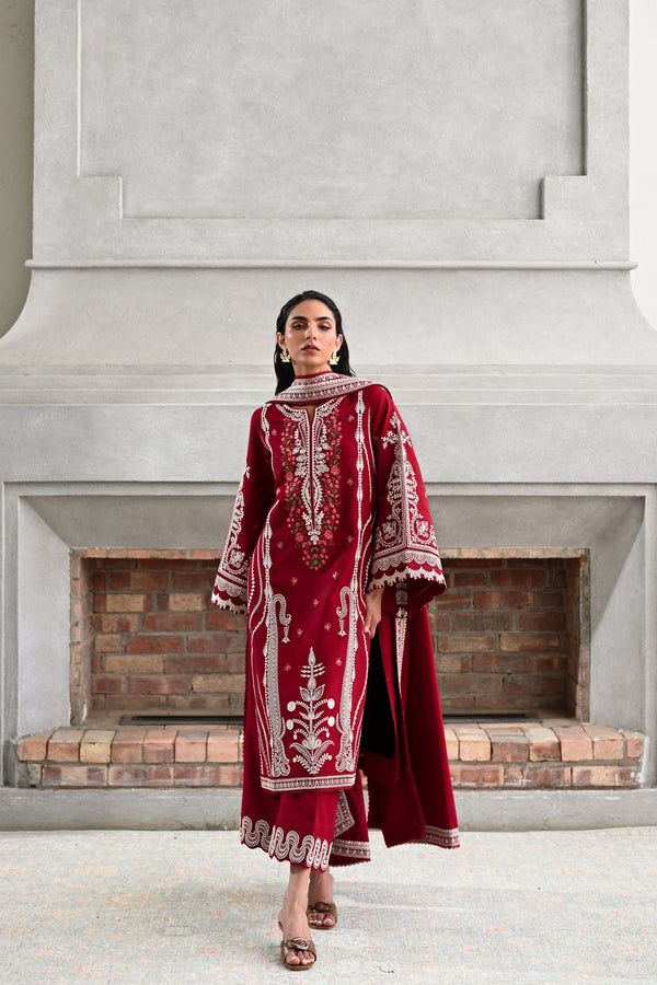 DORI DEEP RED LUXURY EMBROIDERED KARANDI SET (NEL-25629)