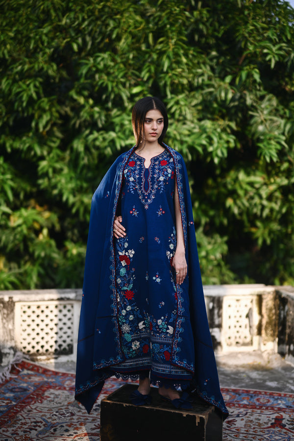 BLUE LUXURY EMBROIDERED KARANDI 3PCS SET (NPA3-25455)-READY TO WEAR