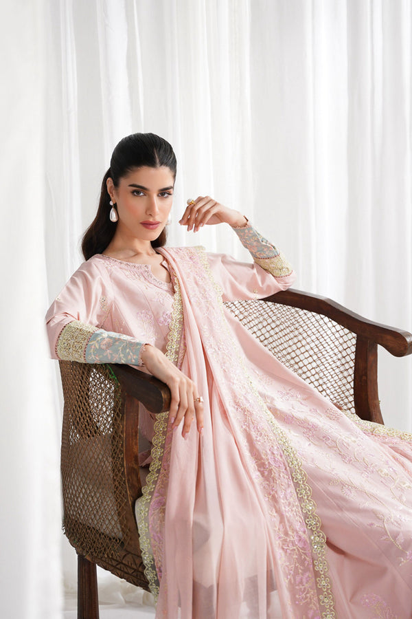 PASTEL PINK LUXURY EMBROIDERED 3PCS KALIDAR SET NPA3-25413