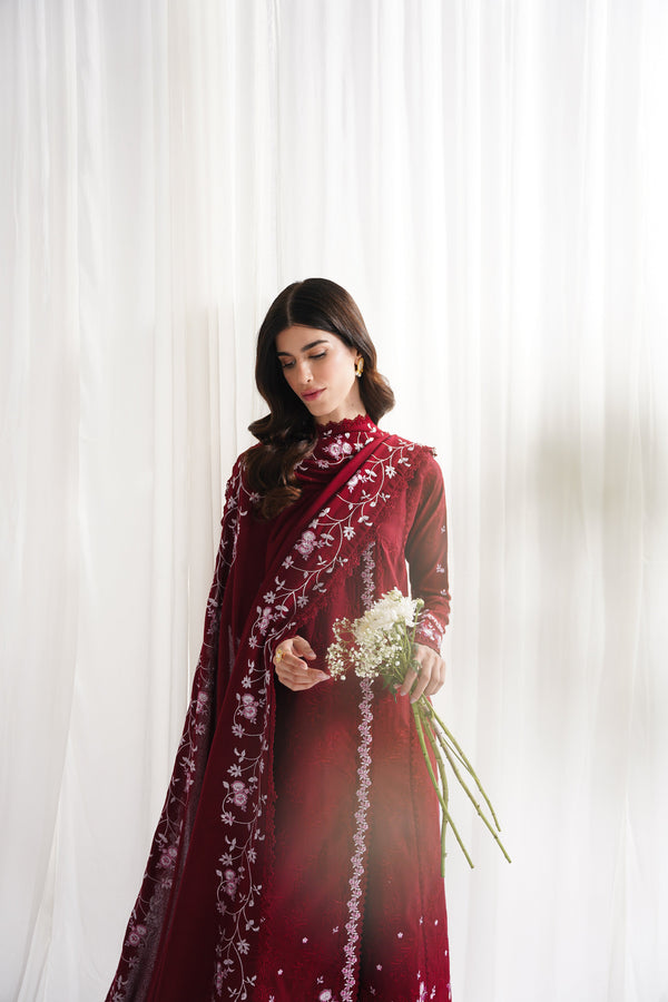 RICH DEEP MAROON LUXURY EMBROIDERED 3PCS SET NPA3-25416