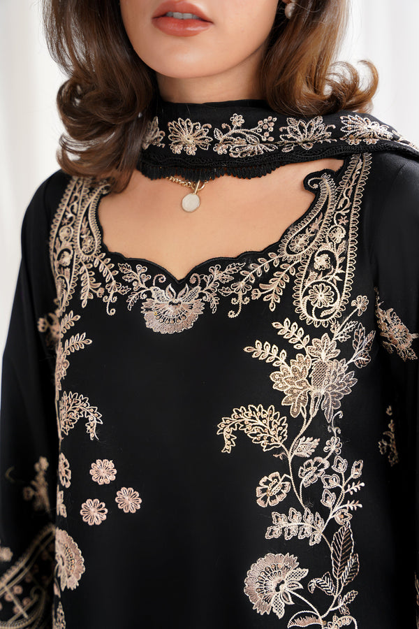 BLACK LUXURY EMBROIDERED 3PCS SET NPA3-25415