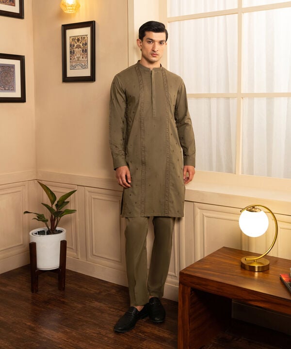 Schiffli Embroidered Cotton Suit - Slim Fit (MSTE2P25V525-SLM)