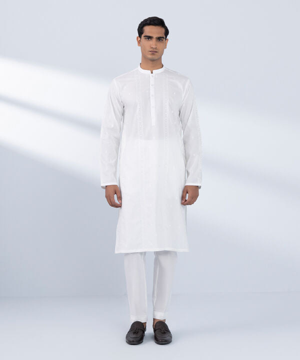 Schiffli Embroidered Cotton Suit - Slim Fit (MSTE2P25V526-SLM)