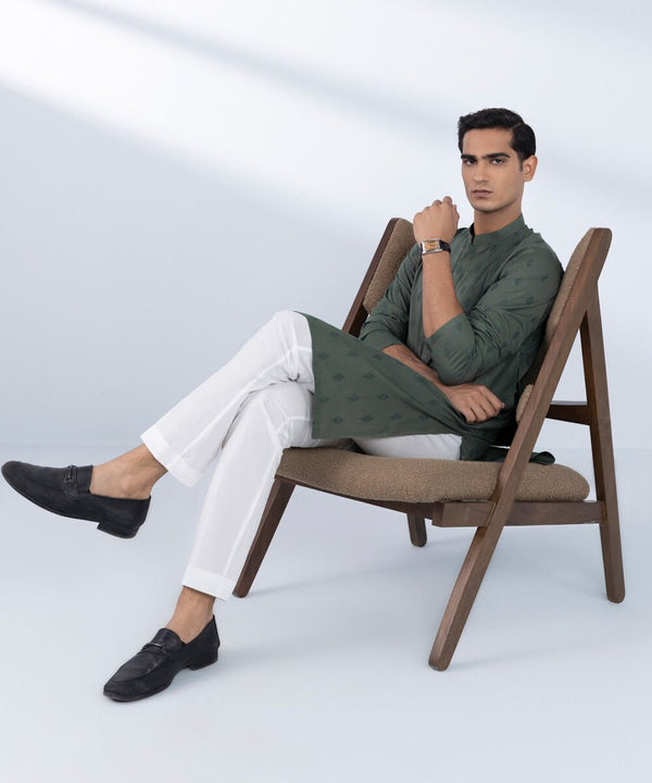 Schiffli Embroidered Cotton Kurta - Slim Fit (MSTEKR25V512-SLM)