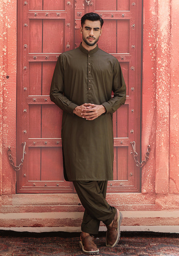 Poly Viscose Dark Olive Classic Fit Suit (FG-3161)