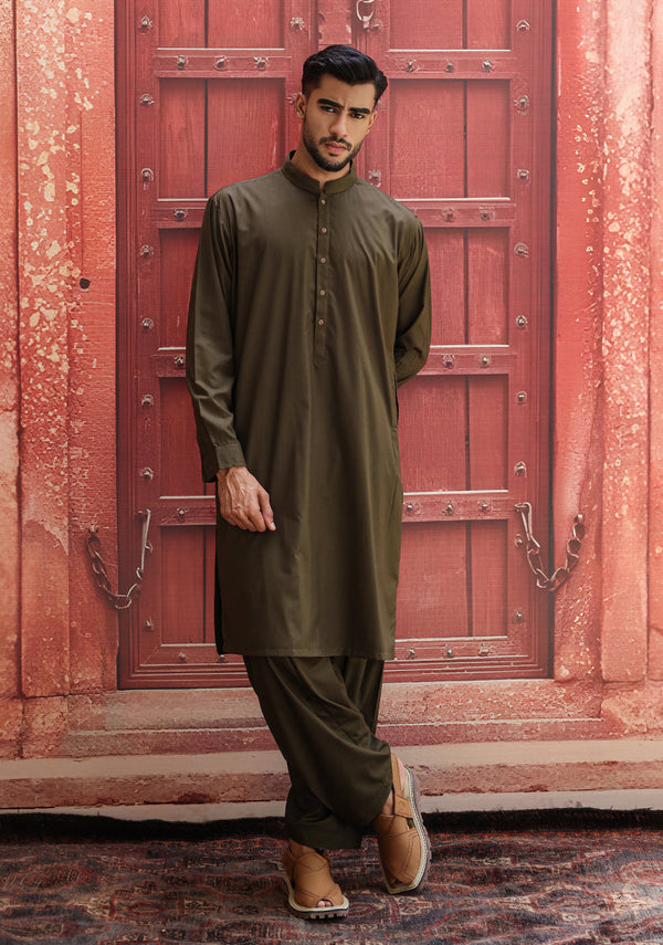 Poly Viscose Dark Olive Classic Fit Suit (FG-3157)