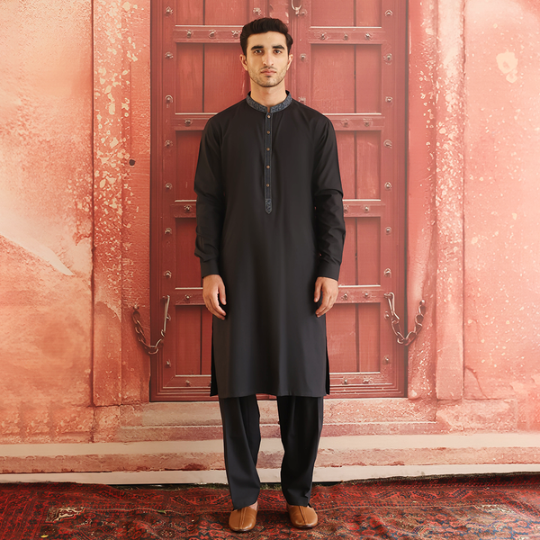 Poly Viscose Dark Shadow Classic Fit Embroidered Suit (FG-3168)