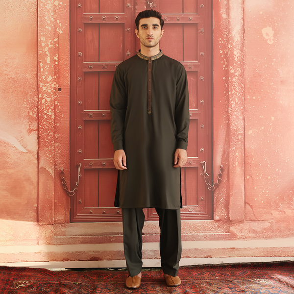 Poly Viscose Tarmac Classic Fit Embroidered Suit (FG-3202)