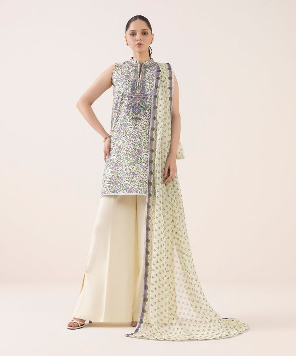 3 Piece - Embroidered Cotton Suit U3PEDY25V618