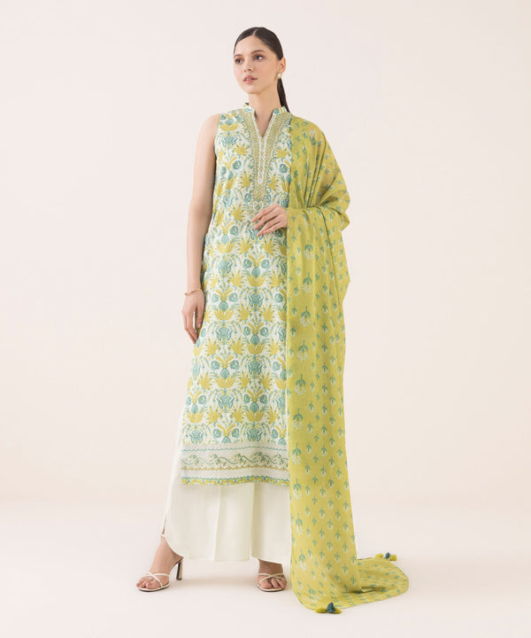 3 Piece - Embroidered Cotton Suit U3PEDY25V628