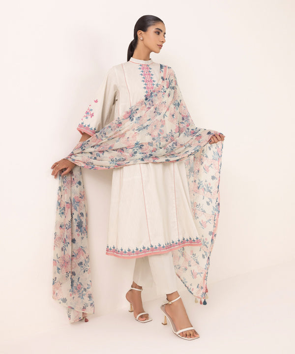 3 Piece - Embroidered Cotton Suit U3PEDY25V645