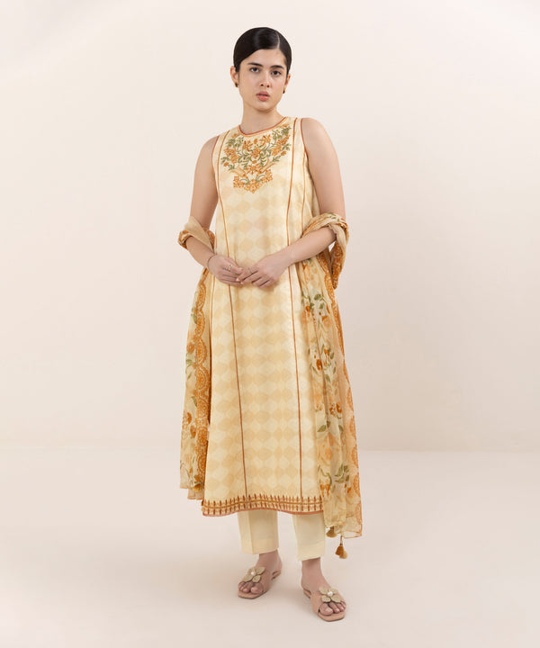 3 Piece - Embroidered Cotton Suit U3PEDY25V646