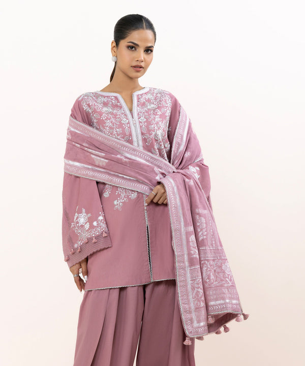 3 Piece - Embroidered Cotton Satin Suit U3PEJQ25V610