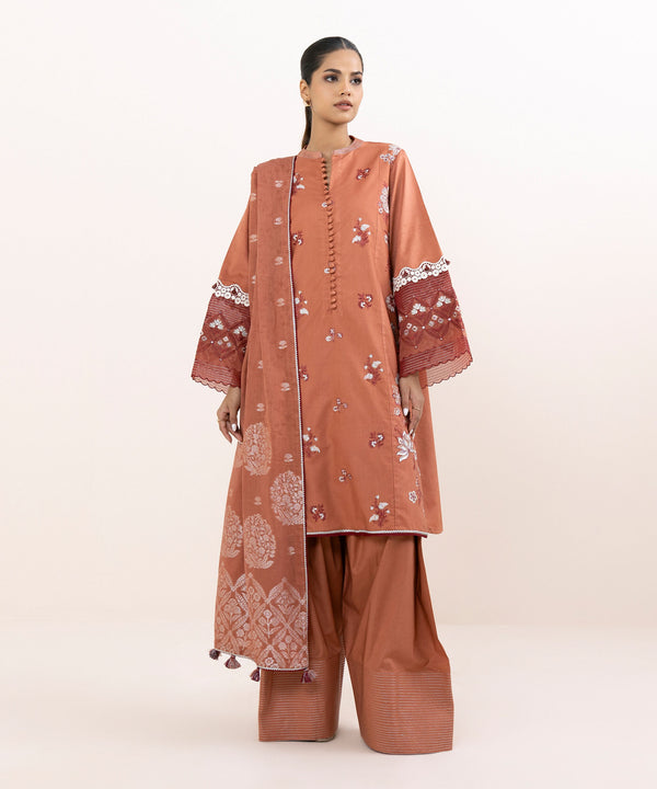 3 Piece - Embroidered Cotton Satin Suit U3PEJQ25V613