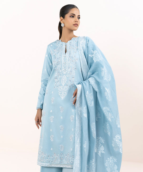3 Piece - Embroidered Cotton Satin Suit U3PEJQ25V614