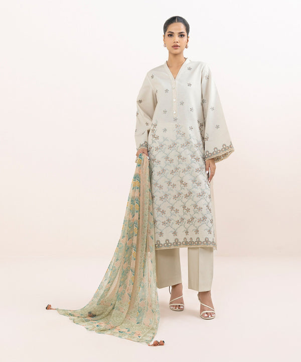 3 Piece - Embroidered Jacquard Suit U3PEJQ25V617