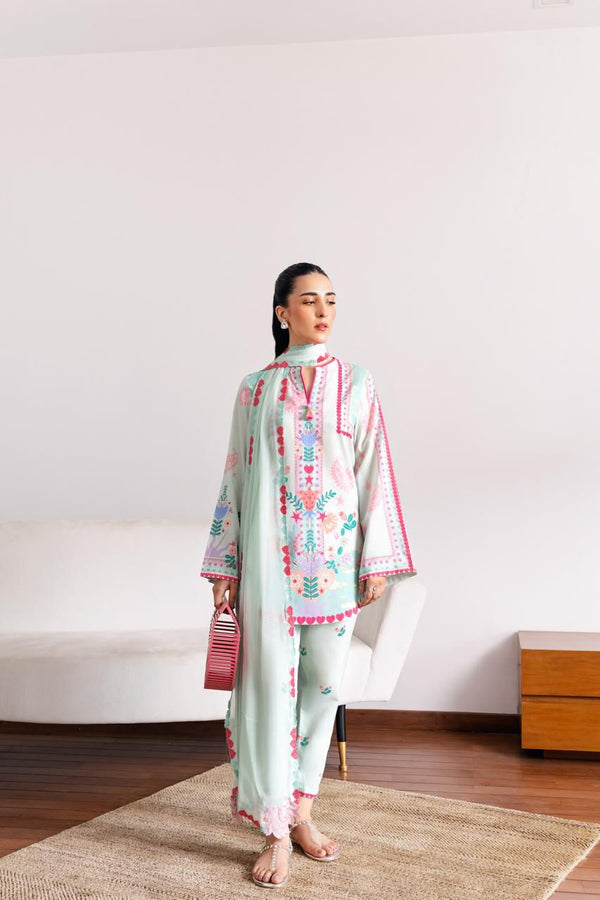 Soft Mint Green Luxury Printed 3Pcs Set (Npa3-25432)