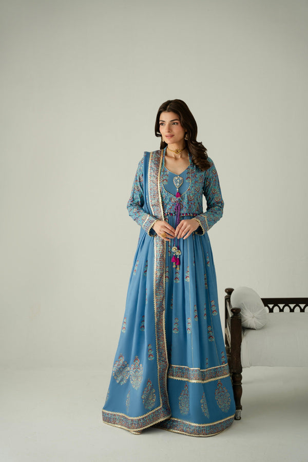 agha noor blue dress Gina Navy