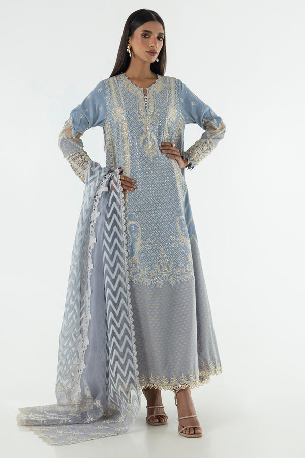 Stitched Blue Embroidered Shirt+Trouser+Dupatta (fw24exe132p3)