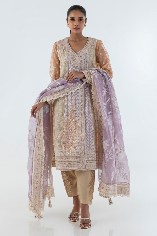 Stitched Angrakha Embroidered Shirt + Shalwar + Dupatta (fw24exe158p3)