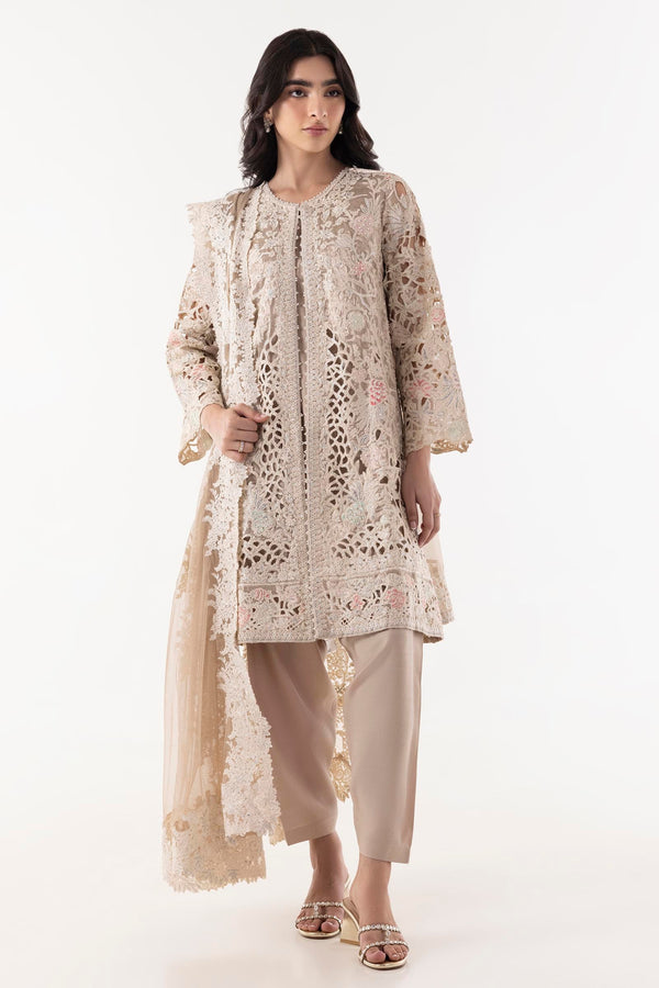 Stitched Beige Embroidered Shirt + Shalwar+ Dupatta (FW24EXE707P3)