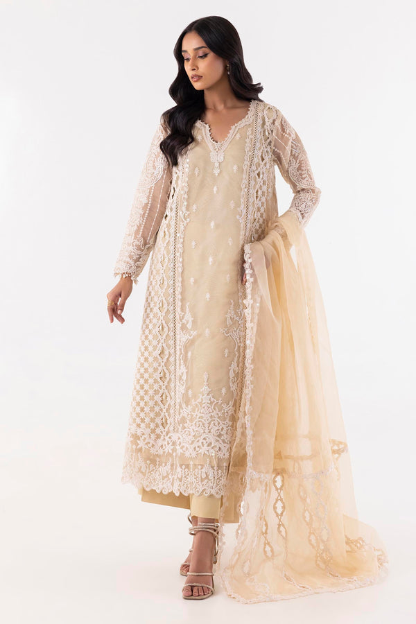 Stitched Beige Embroidered Shirt + Culotte + Dupatta (FW24EXE710P3)