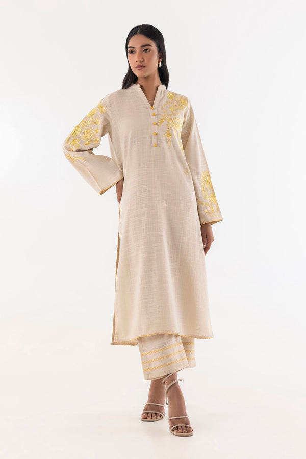 Stitched Beige Slub Embroidered Shirt (FW24SGE505)