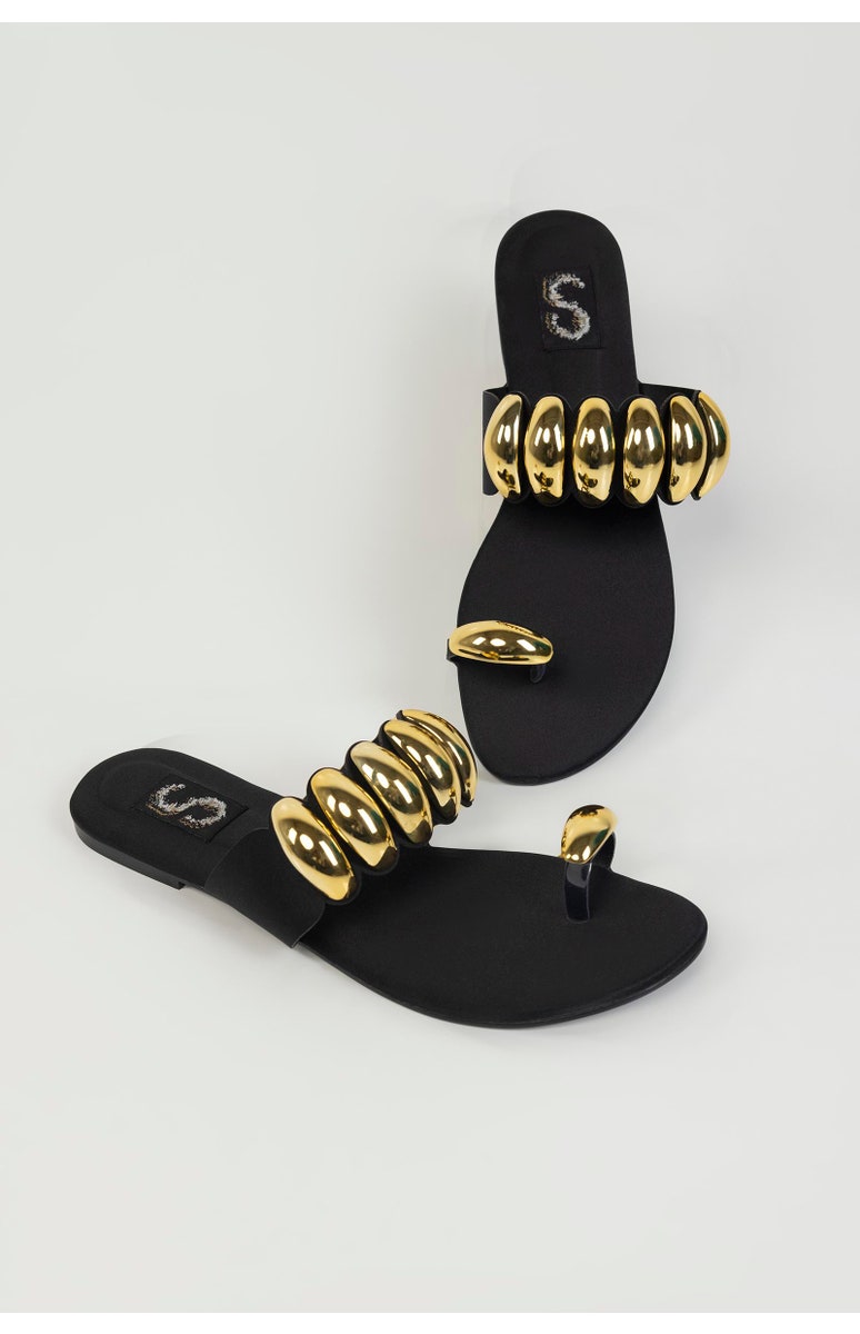 Black & Gold Toe Ring Flats (SC25SH-FS-094)