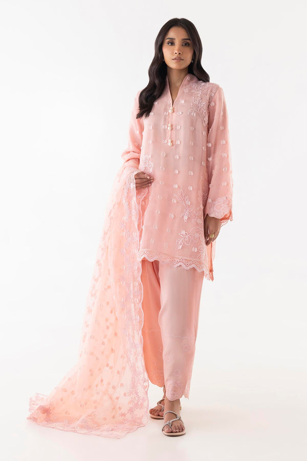 Stitched Pink Embroidered Shirt + Shalwar + Dupatta (SS25SGE304P3)
