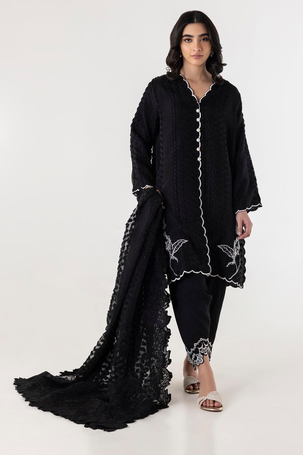 Stitched Black Embroidered Shirt + Shalwar + Dupatta (SS25SGE305P3)